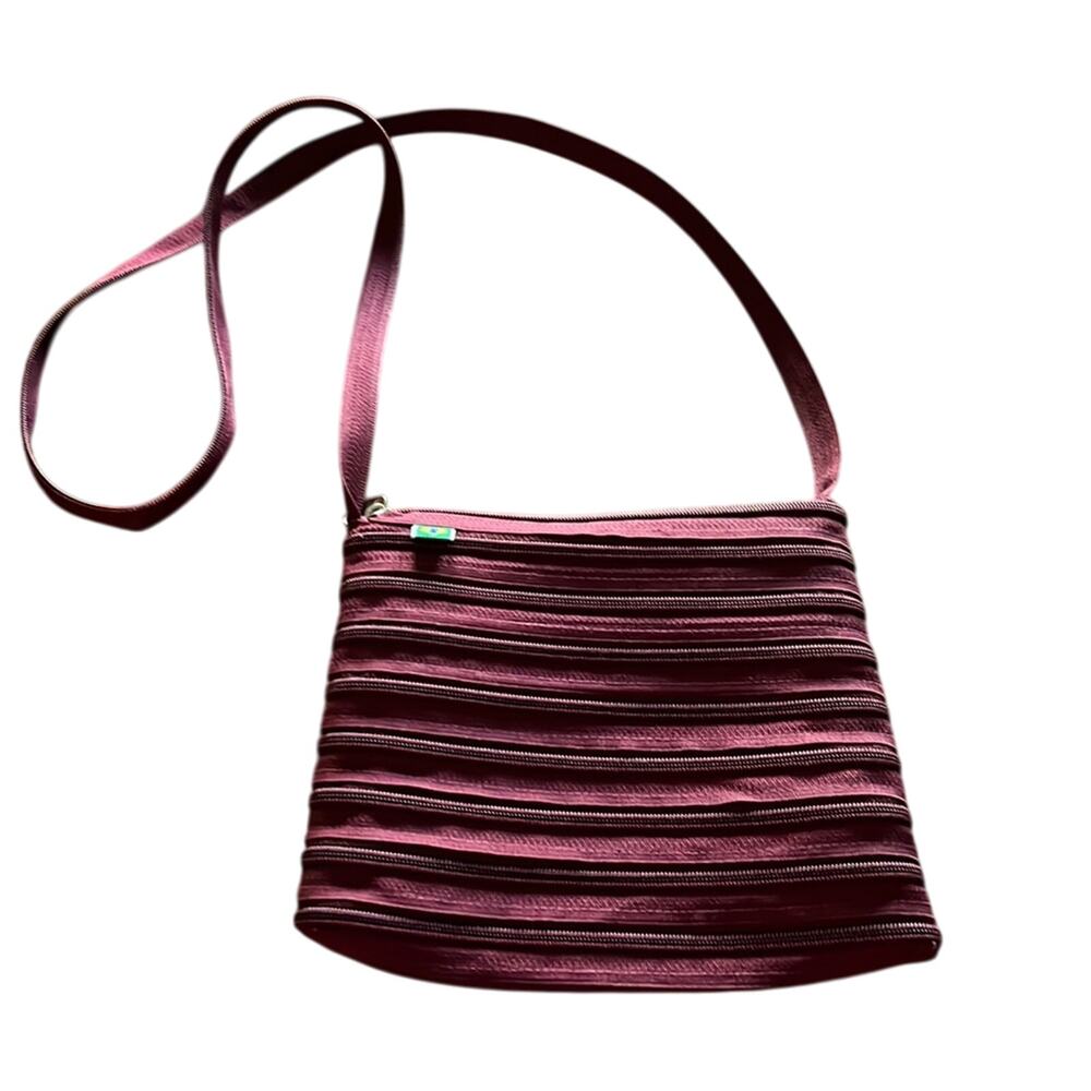 Maroon Continuous Zipper Crossbody Bag Purse with Brazilian Flag Tag